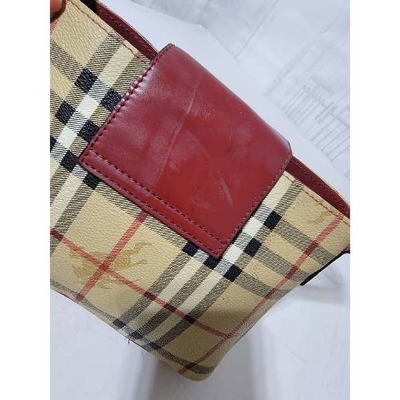 Authentic Burberry haymarket pattern Shoulder Bag Beige/Dark red - Picture 10 of 13